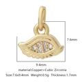 Pendente occhio dorato in rame e zirconi con dimensioni dettagliate del prodotto - Stile Ala Zirconia Bianca (Stile 12)
