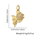 Detail view of 18k gold fish pendant with zircon inlay and precise dimensions shown - Gold Fish Style (1543)
