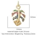Ciondolo foglia di monstera in oro con zirconi multicolore, misura 18,9x12,4mm - Zirconia Multicolore Stile 13