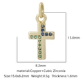 Pendente a croce in rame e zirconi con pietre blu e verdi per creazione gioielli fai-da-te - Stile Croce Zirconia Multicolore (Stile 6)