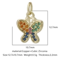 Ciondolo a farfalla dorato con zirconi multicolore e dimensioni dettagliate - Zirconia Multicolore Stile 8