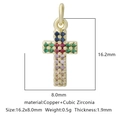 Ciondolo a croce in rame placcato oro con zirconi colorati, misura 16,2x8,0 mm - Stile Croce Zirconia Multicolore (Stile 7)