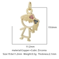 Ciondolo a forma di ragazza dorata in ottone con zirconi rosa e blu 19.6x11.2mm d'oro - Zirconia Multicolore Stile 18