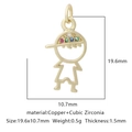 Ciondolo bambino dorato in rame con zirconi colorati e dimensioni di 19,6x10,7mm per gioielli - Zirconia Multicolore Stile 19