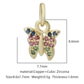 Ciondolo a farfalla dorata con zirconi colorati per creazione gioielli 8,6x7,7mm - Zirconia Multicolore Stile 11