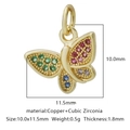 Ciondolo a farfalla alla moda in zirconi colorati con finitura dorata, 10x11,5 mm - Zirconia Multicolore Stile 15