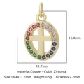 Ciondolo a croce ovale dorato con zirconi colorati, dimensioni pari a 16,4x11,7 mm - Stile Croce Zirconia Multicolore (Stile 17)