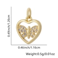 Ciondolo cuore farfalla placcato oro 18K con zirconi, misura 12,6x11,6mm, 0,5g - Stile Farfalla a Cuore (04)