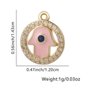 Ciondolo malocchio in rame placcato oro con smalto rosa e zirconi cubici bianchi - Stile Mano Di Fatima Rosa (10)
