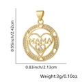 Ciondolo cuore MAMA dorato con zirconi, mostrato con misure di dimensioni dettagliate - Stile Alfabeto Tondo Vuoto Oro MAMA (Stile Trenta)