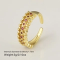 Detail of 18k gold plated ring with dual rows of red zircons and beaded texture - Red Beaded Rhinestone (Style 7)