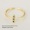 Eleganter offener Goldring mit drei grünen Jadesteinen und minimalistischem Blumendesign - Drei Vertikale Grüne Edelsteine Stil (Stil 12)