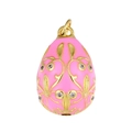 Pendaglio a uovo stile Fabergé rosa con motivi di vite dorati e cristalli - Ciondolo Vite Rosa E Catena a Labbro