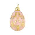 Ciondolo a uovo Fabergé in smalto rosa con motivi a vite dorati e zirconi incastonati - Ciondolo Rosa Pallido E Catena a Labbro