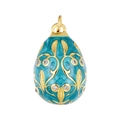 Pendente uovo stile Fabergé in smalto verde acqua con filigrana dorata e zirconi lucenti - Ciondolo Verde Acqua E Catena a Labbro