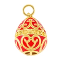 Pendaglio a uovo stile Fabergé con smalto rosso e motivi floreali dorati - Ciondolo in Rilievo Rosso E Catena a Labbro