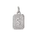 Ciondolo quadrato in argento con lettera S, design con intarsio in zirconi - S / Argento