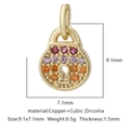 Ciondolo a lucchetto in rame con zirconi colorati e dimensioni di 9,1x7,1 mm - Stile Serratura Multicolore (Zirconia Multicolore Stile 1)