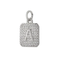 Ciondolo rettangolare argento di lusso con cristalli pavé e dettaglio lettera A lucida - Solo ciondolo / Argento-A