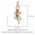 Ciondolo a forma di geco in rame dorato con zirconi colorati 14,7x6,1mm di misura - Forma Lucertola Geco Multicolore (Zirconia Multicolore Stile 3)