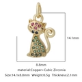 Ciondolo a forma di gatto dorato in rame con zirconi colorati e misure - Vista Dall'alto Gatto Seduto Multicolore (Zirconia Multicolore Stile 6)