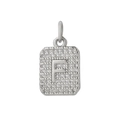 Ciondolo rettangolare d'argento con lettera F e pavé di zirconi bianchi brillanti - Lettera F / Argento