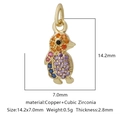 Ciondolo a forma di pinguino in rame dorato con zirconi colorati e misura 14mm - Forma Pinguino Multicolore (Zirconia Multicolore Stile 10)