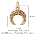 Ciondolo a corno dorato con zirconi multicolore, misura 14,2x12,2mm, base in rame - Forma Corno Di Mezzaluna Multicolore (Zirconia Multicolore Stile 11)