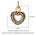 Ciondolo a cuore con zirconi colorati e dimensioni in rame 12,2x9,7 mm per gioielli - Forma Cuore Cavo Multicolore (Zirconia Multicolore Stile 14)