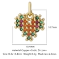 Ciondolo a cuore colorato con micro-pavé di zirconi su base in rame dorato - Forma Cuore Pavé Multicolore (Zirconia Multicolore Stile 15)