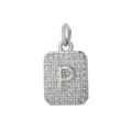 Ciondolo quadrato lettera P in argento con micro-pavé di zirconi e angoli arrotondati - Lettera P / Argento