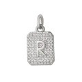 Ciondolo quadrato in argento con lettera R decorato con pavé di zirconi cubici - Lettera R / Argento