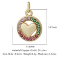 Ciondolo in rame dorato con cornice tonda, zirconi colorati e cuore centrale - Stile Cuore All'interno Di Un Anello Multicolore (Zirconia Multicolore Stile 18)