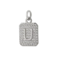 Ciondolo quadrato in argento con lettera U decorato con micro zirconi incastonati - Lettera U / Argento