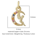 Ciondolo luna dorato con zirconi colorati e silhouette di angelo 12,6x9,3 mm - Stile Luna Angelo Multicolore (Zirconia Multicolore Stile 20)