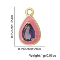 Pendaglio a goccia in smalto rosa con zircone viola e finitura oro, vista misure - Goccia d'acqua / Viola