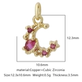 Pendente luna dorata con pietre di zirconia cubica rosa in rame e CZ - Forma Luna Grande Multicolore (Zirconia Multicolore Stile 22)
