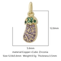 Ciondolo mini melanzana in rame dorato con zirconi cubici verdi e viola incastonati - Forma Melanzana Multicolore (Zirconia Multicolore Stile 25)