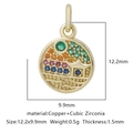 Ciondolo tondo dorato con zirconi cubici colorati e design pavé geometrico - Stile Rotondo Padiglione Multicolore (Zirconia Multicolore Stile 29)