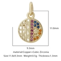 Ciondolo tondo in rame dorato con zirconi colorati e micro-intarsio a tema floreale - Stile Cavo Geometrico Multicolore (Zirconia Multicolore Stile 31)