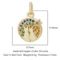 Ciondolo rotondo dorato con sagome di gatto e pietre in zirconia arcobaleno - Stile Rotondo Gatto Doppio Multicolore (Zirconia Multicolore Stile 32)