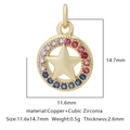 Pendente circolare con stella e cuore con zirconi colorati e dati sulle dimensioni - Stile Anello Pentagramma Multicolore (Zirconia Multicolore Stile 33)