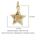 Ciondolo a stella dorato con zirconi multicolore in rame lucido, misura 14,7x12,5 mm - Forma Pentagramma Grande Multicolore (Zirconia Multicolore Stile 35)