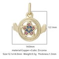 Ciondolo tondo stella con zirconi rosa e blu in ottone, dimensioni 12,1x14,0 mm - Forma Rotonda Linguaggio Delle Stelle Multicolore (Zirconia Multicolore Stile 36)