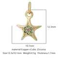 Ciondolo a stella dorato in rame con zirconi colorati, dimensioni 12x10mm per gioielli - Pentagramma Semplice Multicolore (Zirconia Multicolore Stile 39)