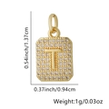 Pendente quadrato lettera T dorato con zirconi incastonati e misure precise - Lettera T / Oro