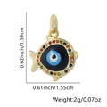 Evil Eye flip-flop pendant with gold plating and colorful crystals, size 1.59x1.55cm - Fish - Multi-color Zirconia