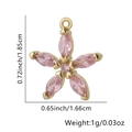 Ciondolo a fiore a cinque petali in zircone rosa e rame placcato oro con anello superiore - Pentagramma / Rosa