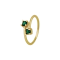 Anillo ajustable bañado en oro con dos brillantes circonitas verdes redondas engastadas en garras - Abierto Ajustable / Estilo 2 (Gemas verdes redondas dobles)