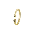 Anillo abierto dorado minimalista con dos circonitas redondas de color azul oscuro - Abierto Ajustable / Estilo 3 (Gemas azules redondas dobles)